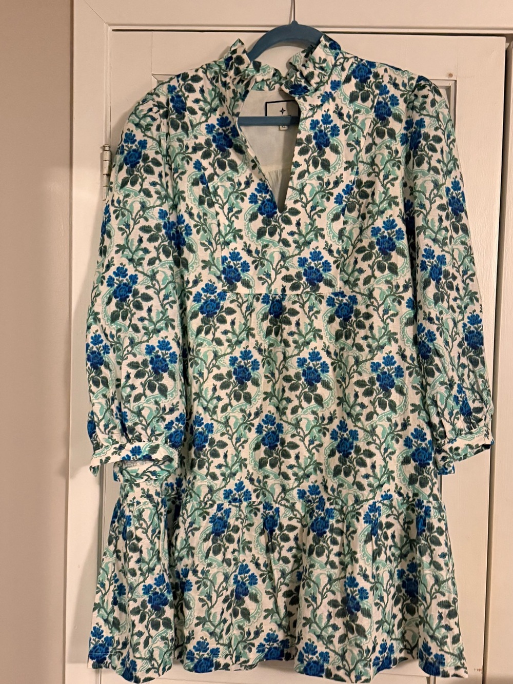 Tuckernuck White Dress with Blue and Green Floral Print